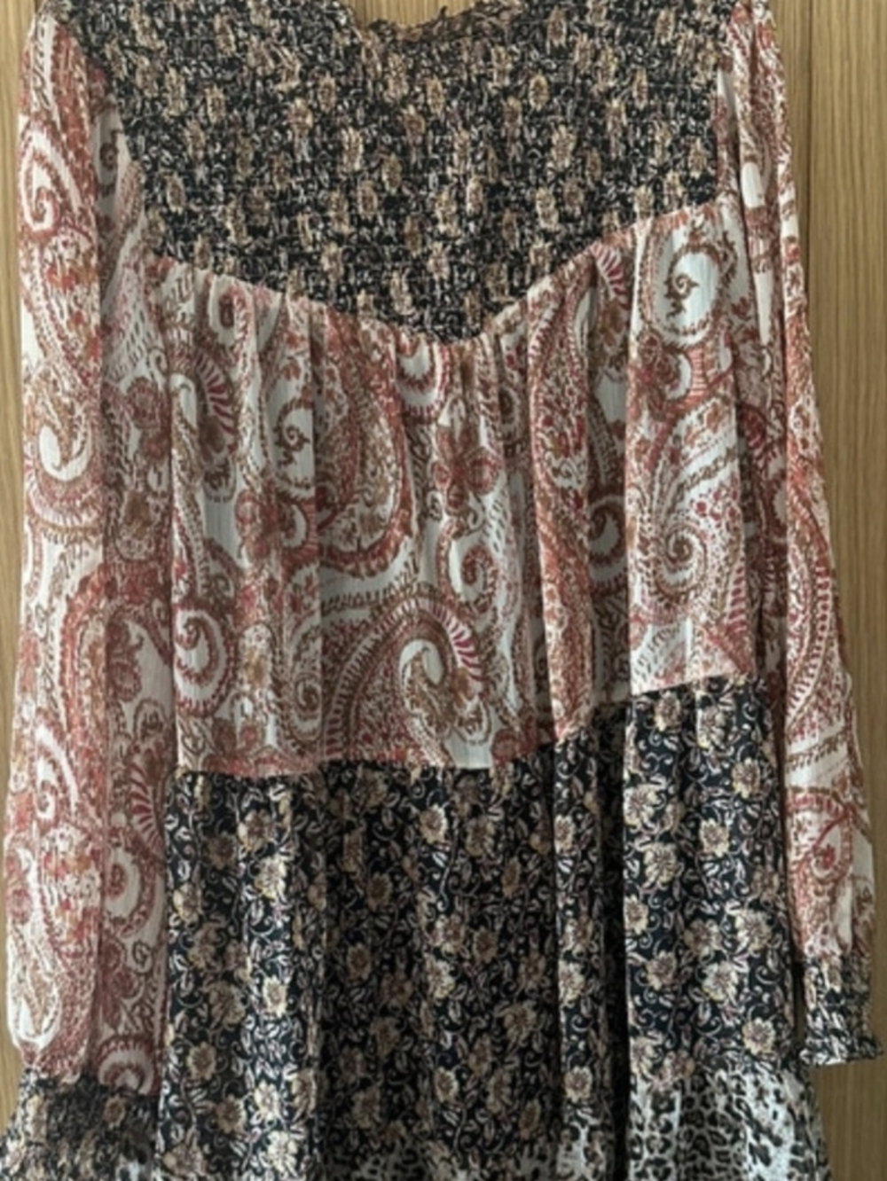 Zara Paisley & Floral Tiered Maxi Skirt - Rust, Black, Cream